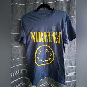 NIRVANA Blue Tee with Yellow Logo